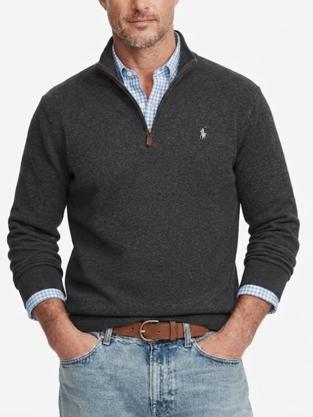 Polo Ralph Lauren Quarter Zip Pullover Cotton Sweater Charcoal Gray Size XL